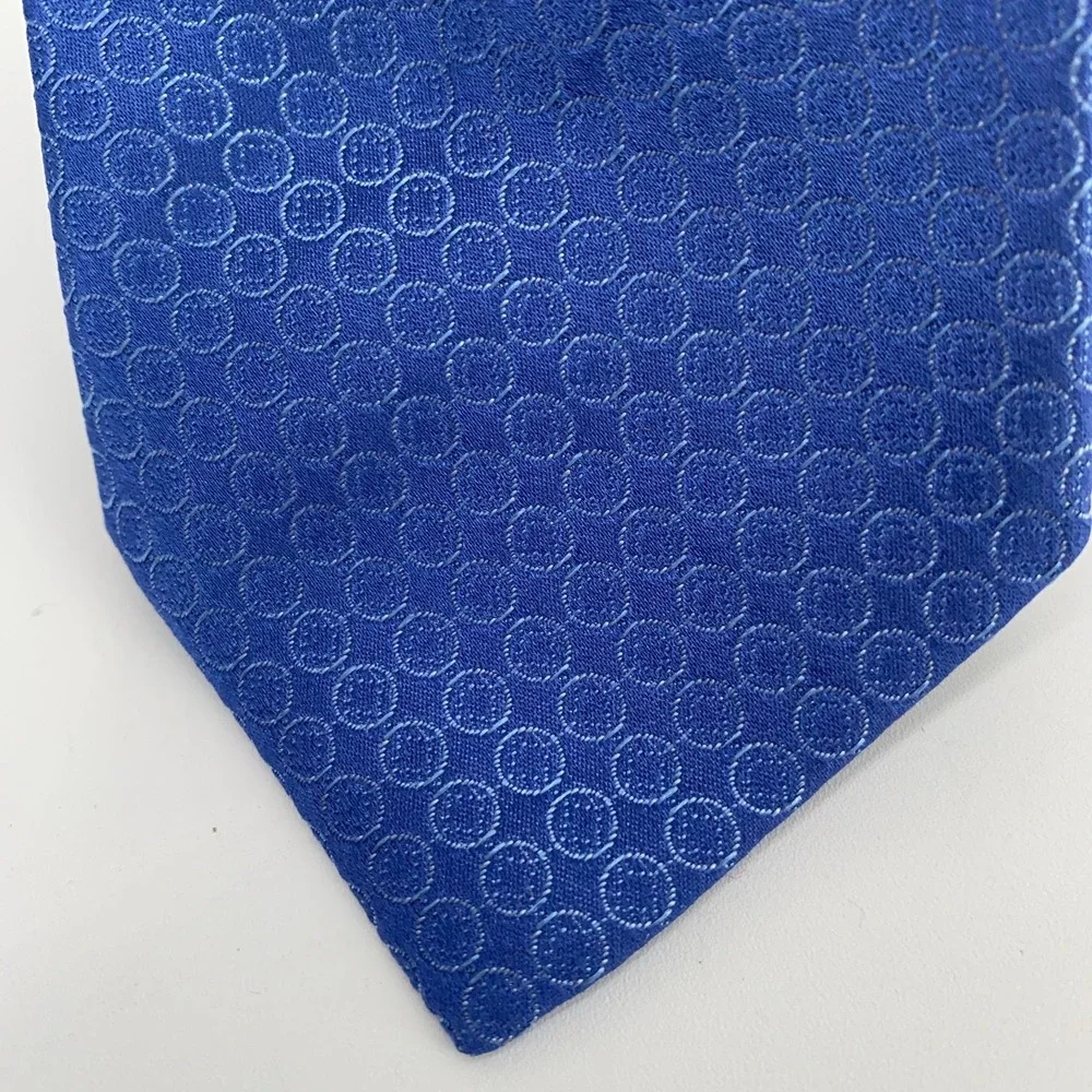 Eton Tie Mens One Size Blue Circle Print Silk Classic Luxury Necktie Italy Made